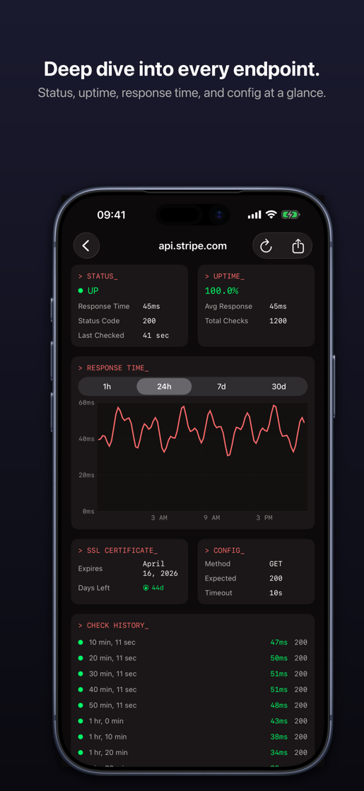 BeaconPad monitor detail with response time chart