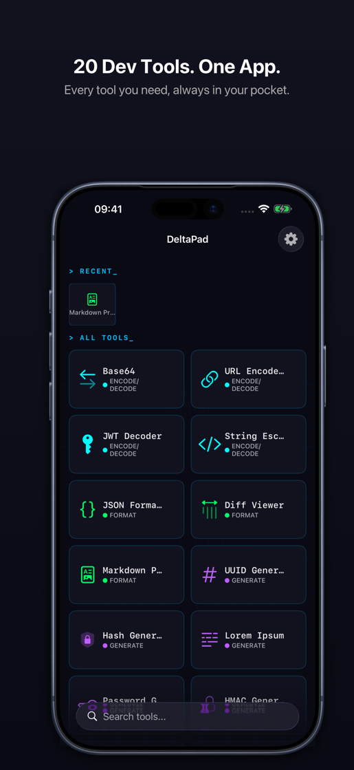 DeltaPad LaunchPad with 20 developer tools