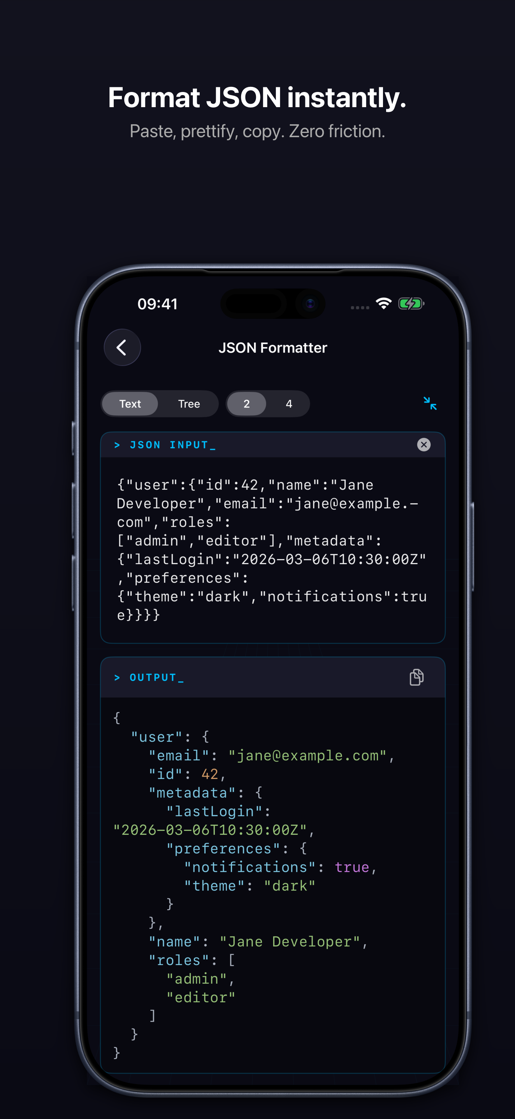 DeltaPad JSON Formatter with syntax highlighting