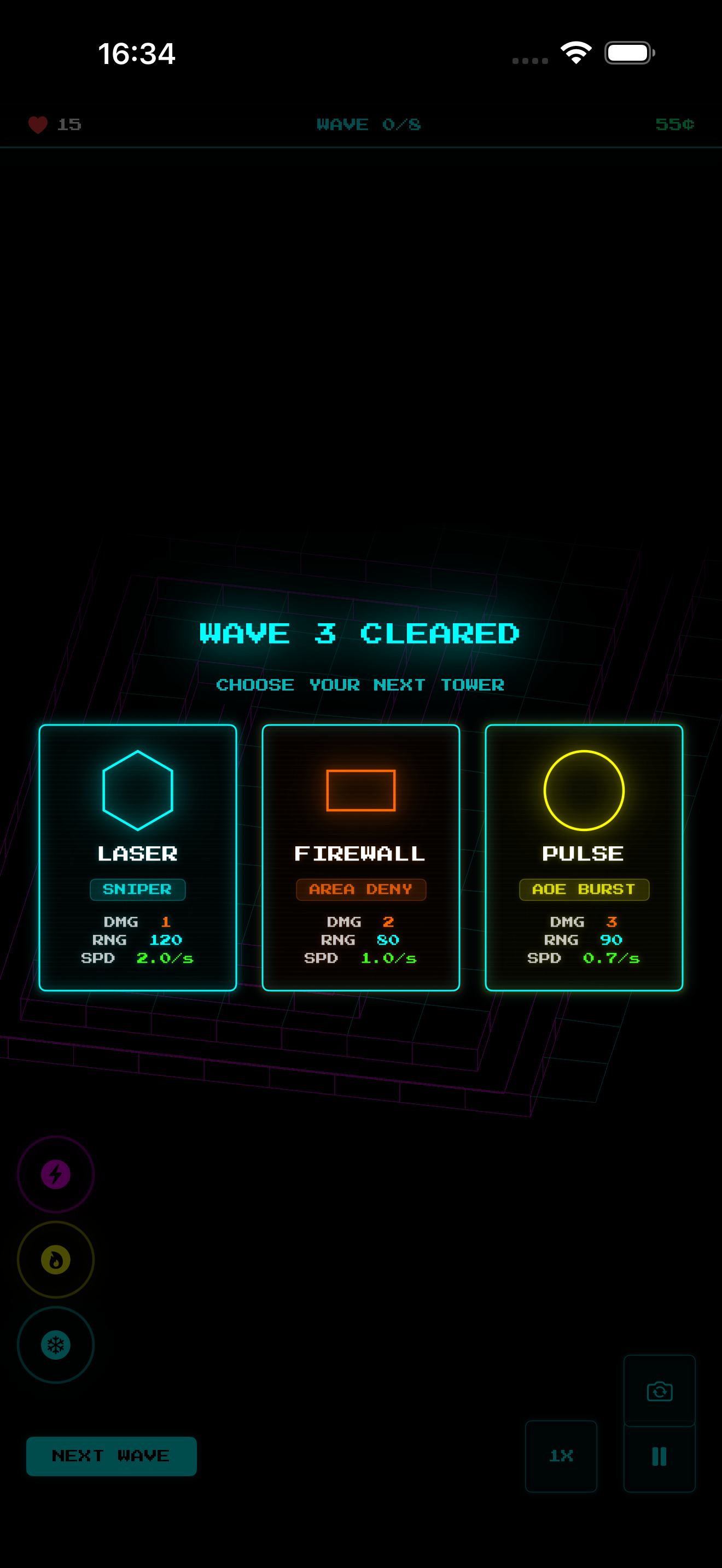 Voltline roguelite draft screen
